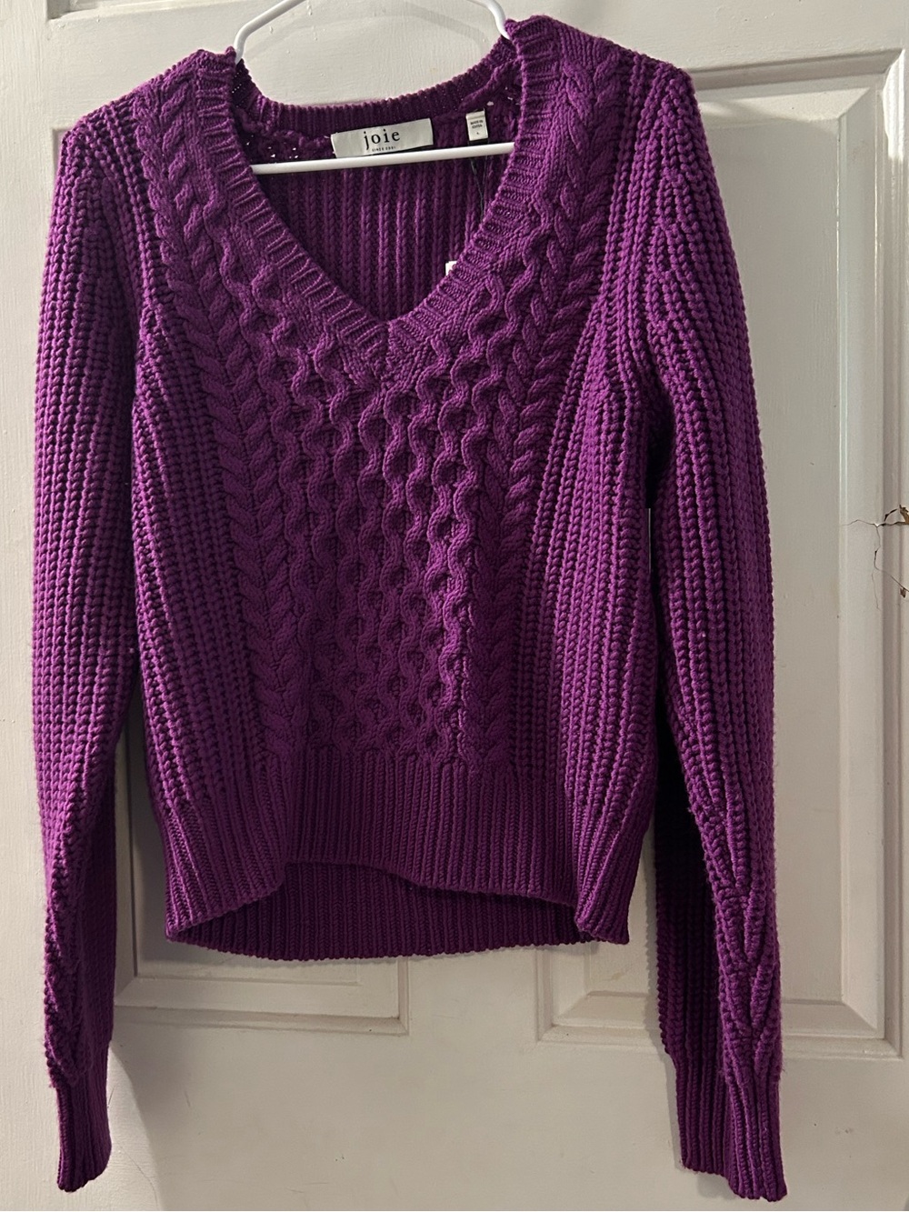 Joie Deep Purple Cable-Knit V-Neck Sweater